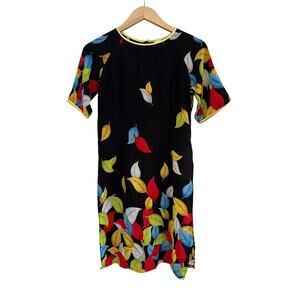 READ Kim Lai 100% Silk Leaf Print Knee Length Shift Dress Womens XS ???